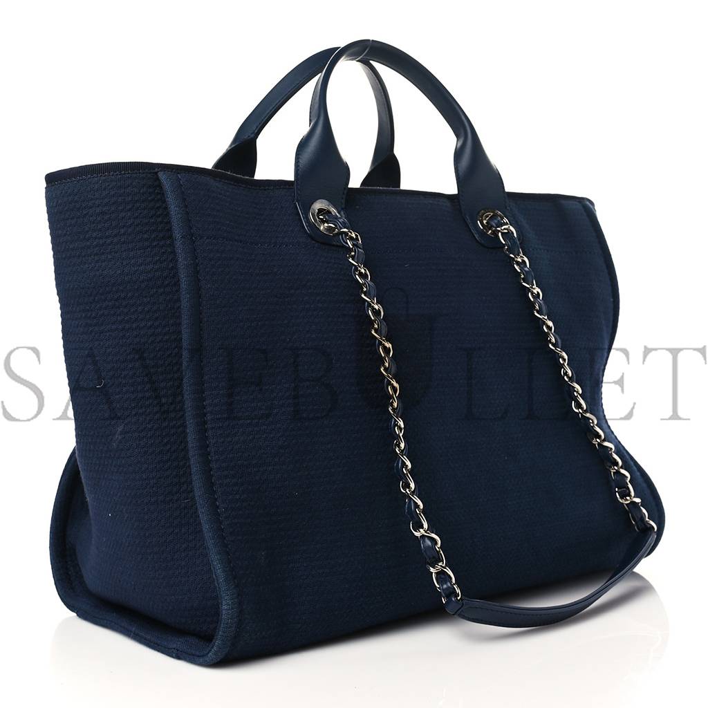 CHANEL MIXED FIBERS CALFSKIN MEDIUM DEAUVILLE TOTE NAVY BLUE (38*29*23cm) CHANEL MIXED FIBERS CALFSKIN MEDIUM DEAUVILLE TOTE NAVY BLUE (38*29*23cm)