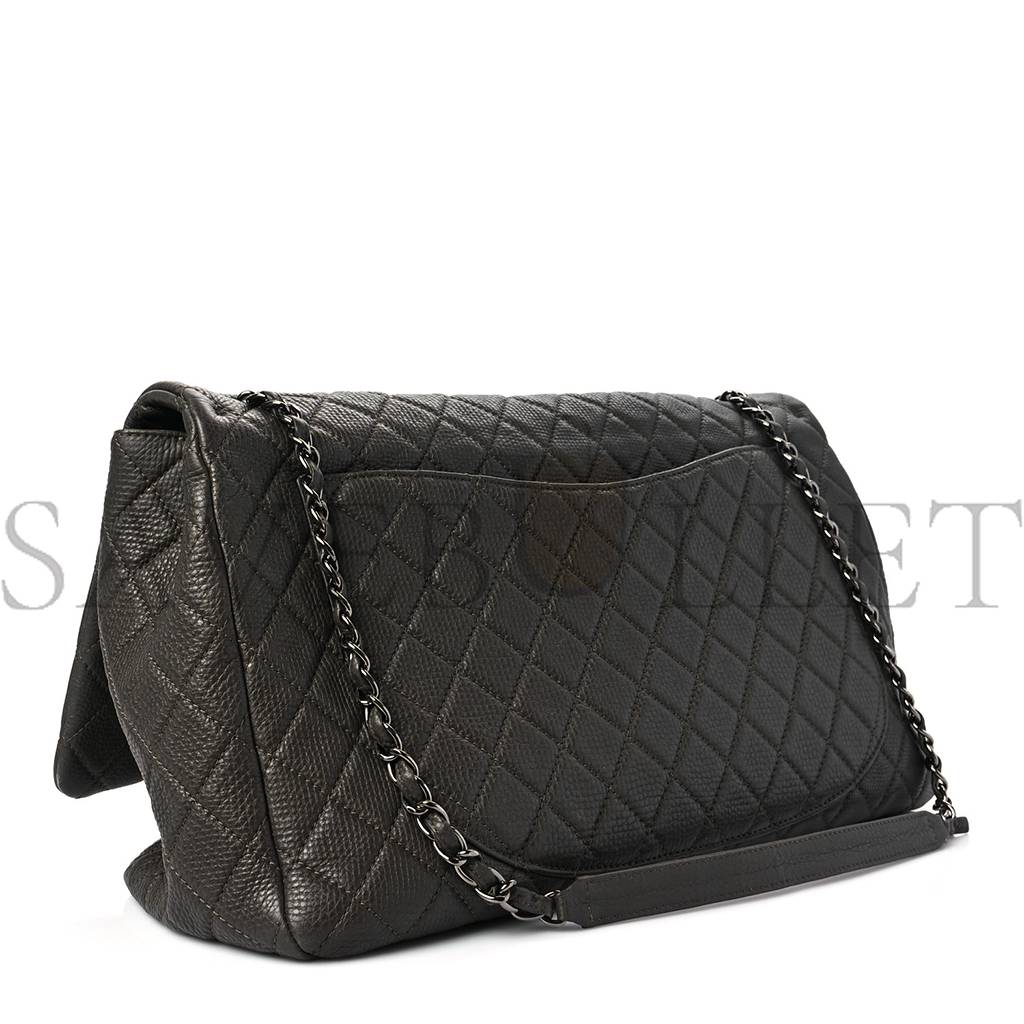 CHANEL CALFSKIN QUILTED XXL TRAVEL FLAP BAG KHAKI SILVER HARDWARE (46*28*14cm) CHANEL CALFSKIN QUILTED XXL TRAVEL FLAP BAG KHAKI SILVER HARDWARE (46*28*14cm)