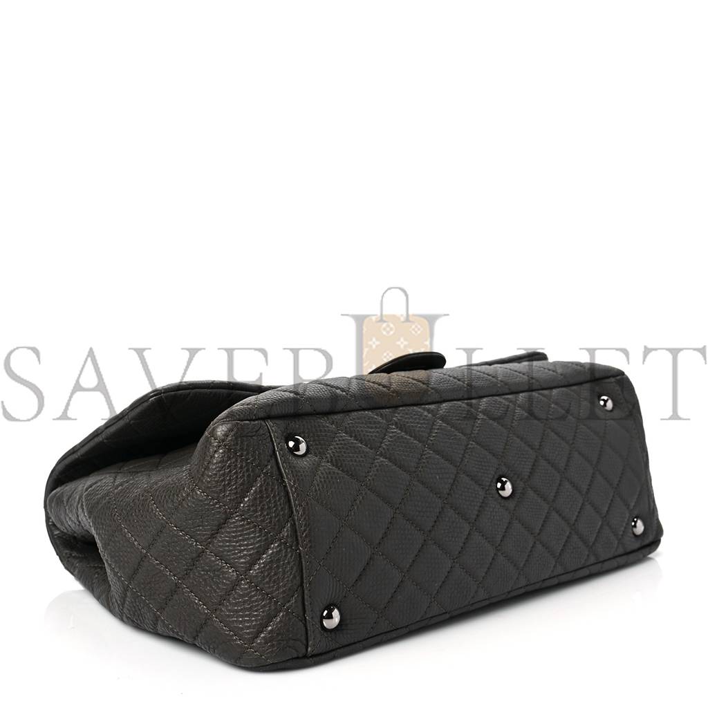 CHANEL CALFSKIN QUILTED XXL TRAVEL FLAP BAG KHAKI SILVER HARDWARE (46*28*14cm) CHANEL CALFSKIN QUILTED XXL TRAVEL FLAP BAG KHAKI SILVER HARDWARE (46*28*14cm)
