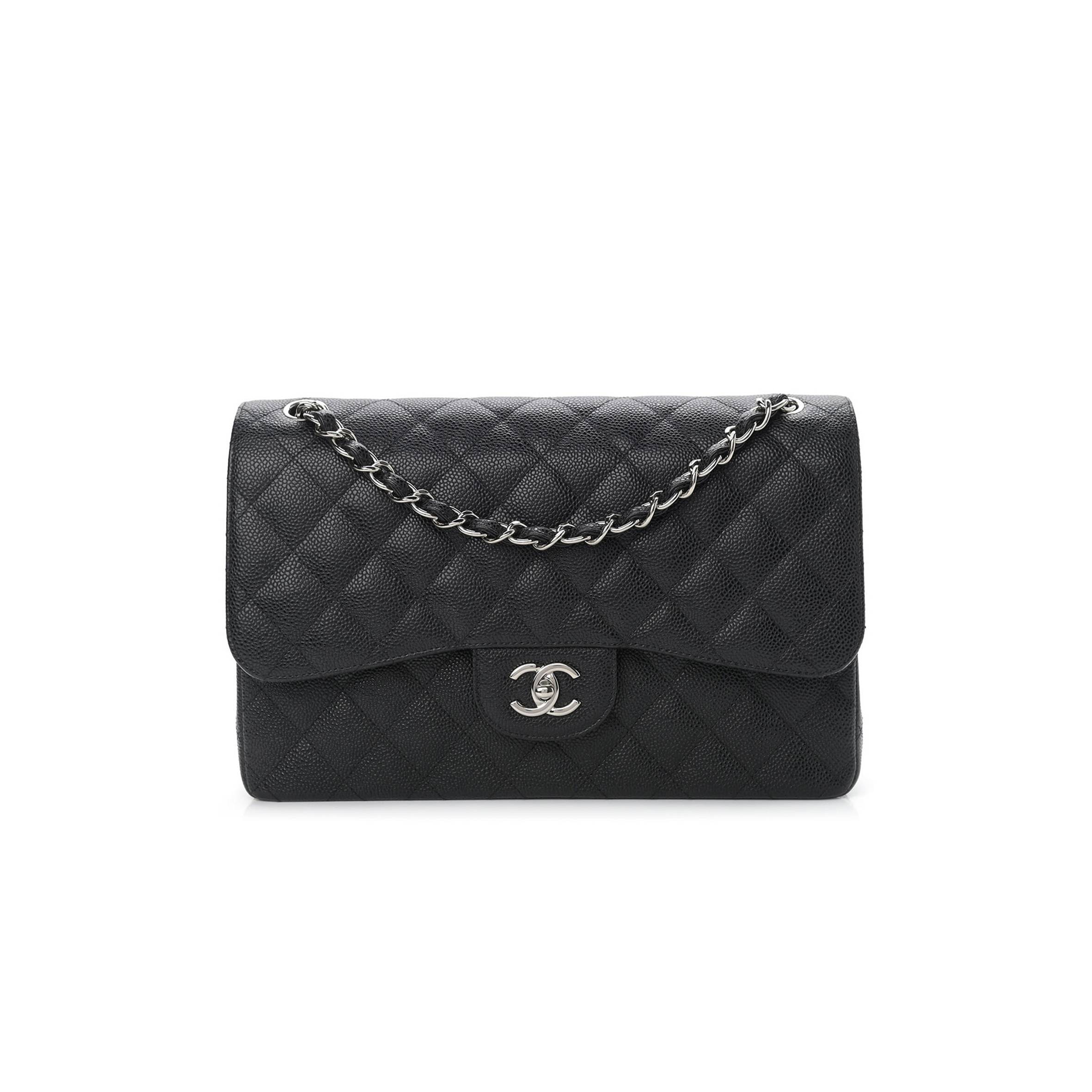 CHANEL CAVIAR QUILTED JUMBO DOUBLE FLAP BLACK SILVER HARDWARE (30*20*9cm) CHANEL CAVIAR QUILTED JUMBO DOUBLE FLAP BLACK SILVER HARDWARE (30*20*9cm)