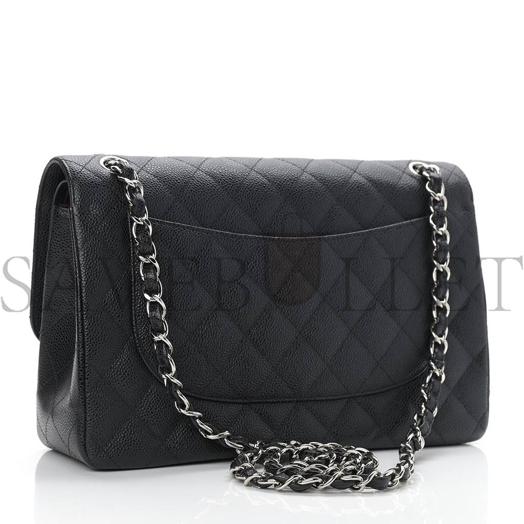 CHANEL CAVIAR QUILTED JUMBO DOUBLE FLAP BLACK SILVER HARDWARE (30*20*9cm) CHANEL CAVIAR QUILTED JUMBO DOUBLE FLAP BLACK SILVER HARDWARE (30*20*9cm)