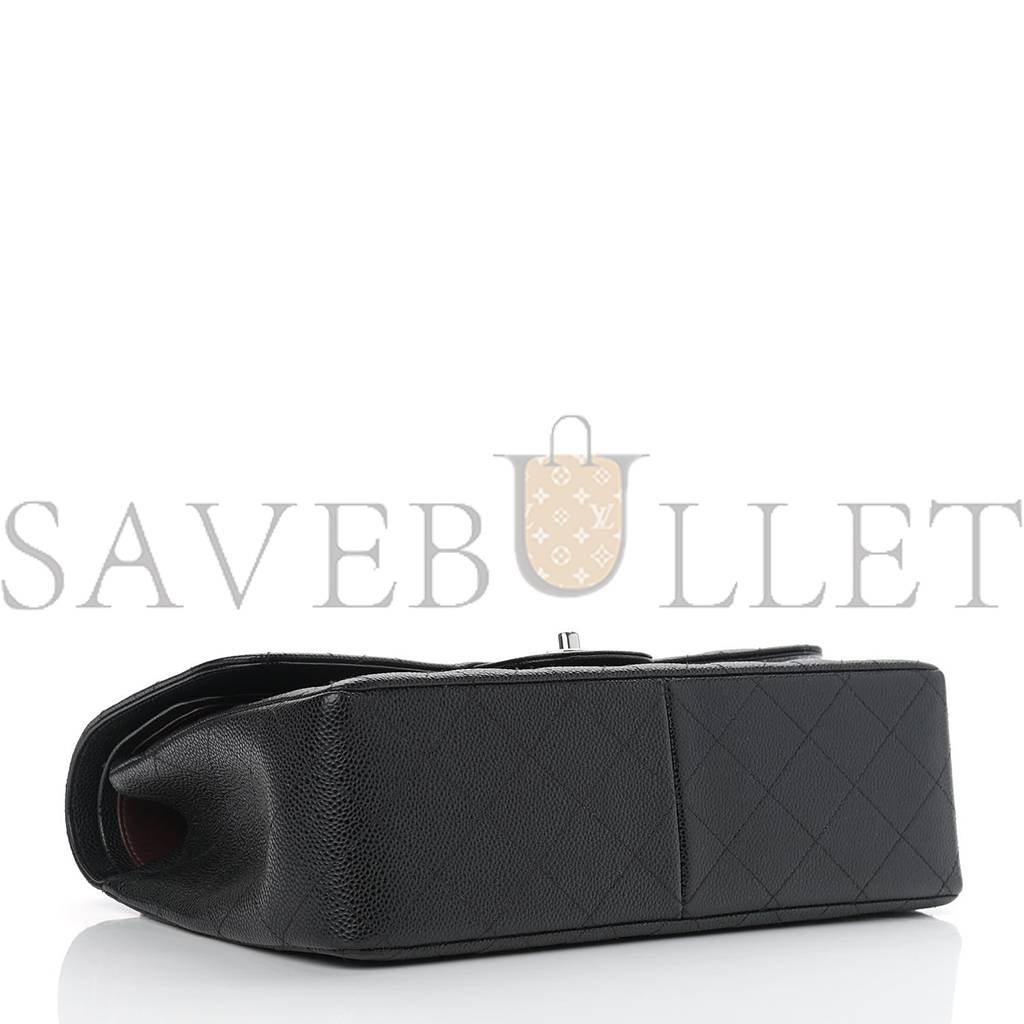 CHANEL CAVIAR QUILTED JUMBO DOUBLE FLAP BLACK SILVER HARDWARE (30*20*9cm) CHANEL CAVIAR QUILTED JUMBO DOUBLE FLAP BLACK SILVER HARDWARE (30*20*9cm)