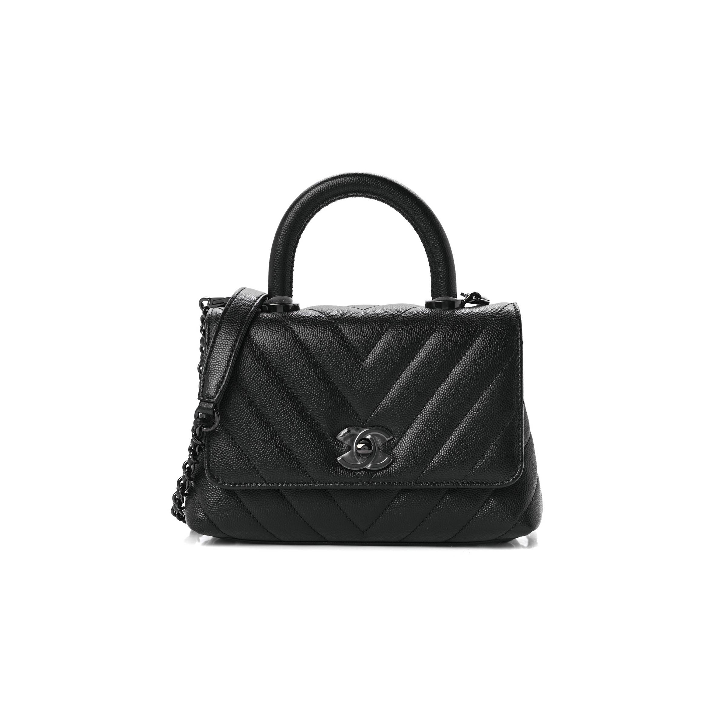 CHEVRON QUILTED EXTRA MINI COCO HANDLE FLAP SO BLACK BLACK HARDWARE (18*13*9cm) CHEVRON QUILTED EXTRA MINI COCO HANDLE FLAP SO BLACK BLACK HARDWARE (18*13*9cm)