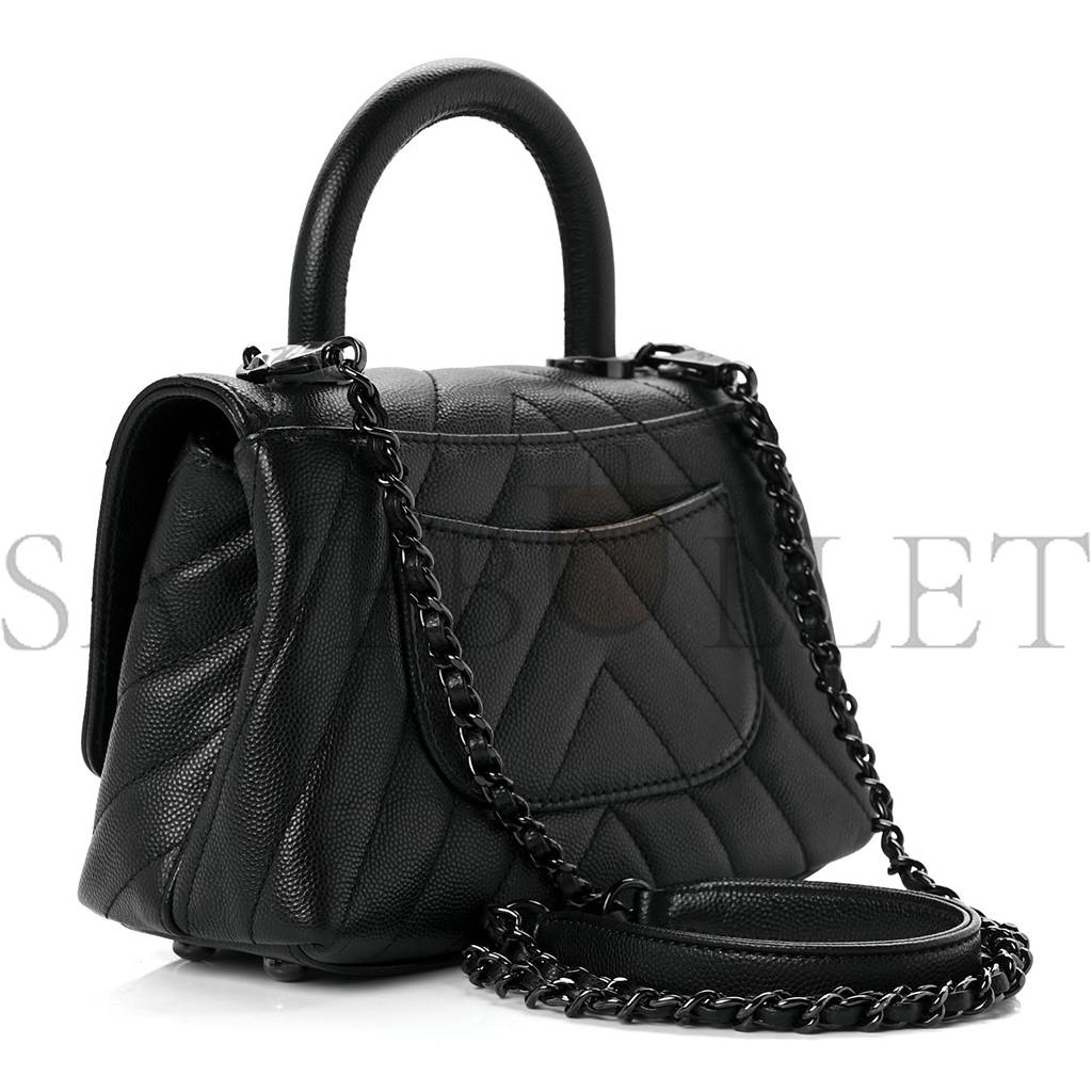 CHEVRON QUILTED EXTRA MINI COCO HANDLE FLAP SO BLACK BLACK HARDWARE (18*13*9cm) CHEVRON QUILTED EXTRA MINI COCO HANDLE FLAP SO BLACK BLACK HARDWARE (18*13*9cm)