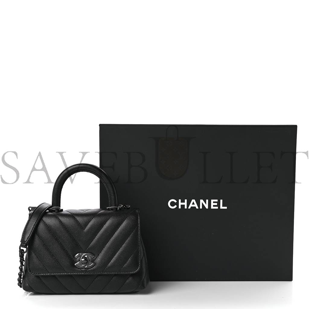 CHEVRON QUILTED EXTRA MINI COCO HANDLE FLAP SO BLACK BLACK HARDWARE (18*13*9cm) CHEVRON QUILTED EXTRA MINI COCO HANDLE FLAP SO BLACK BLACK HARDWARE (18*13*9cm)