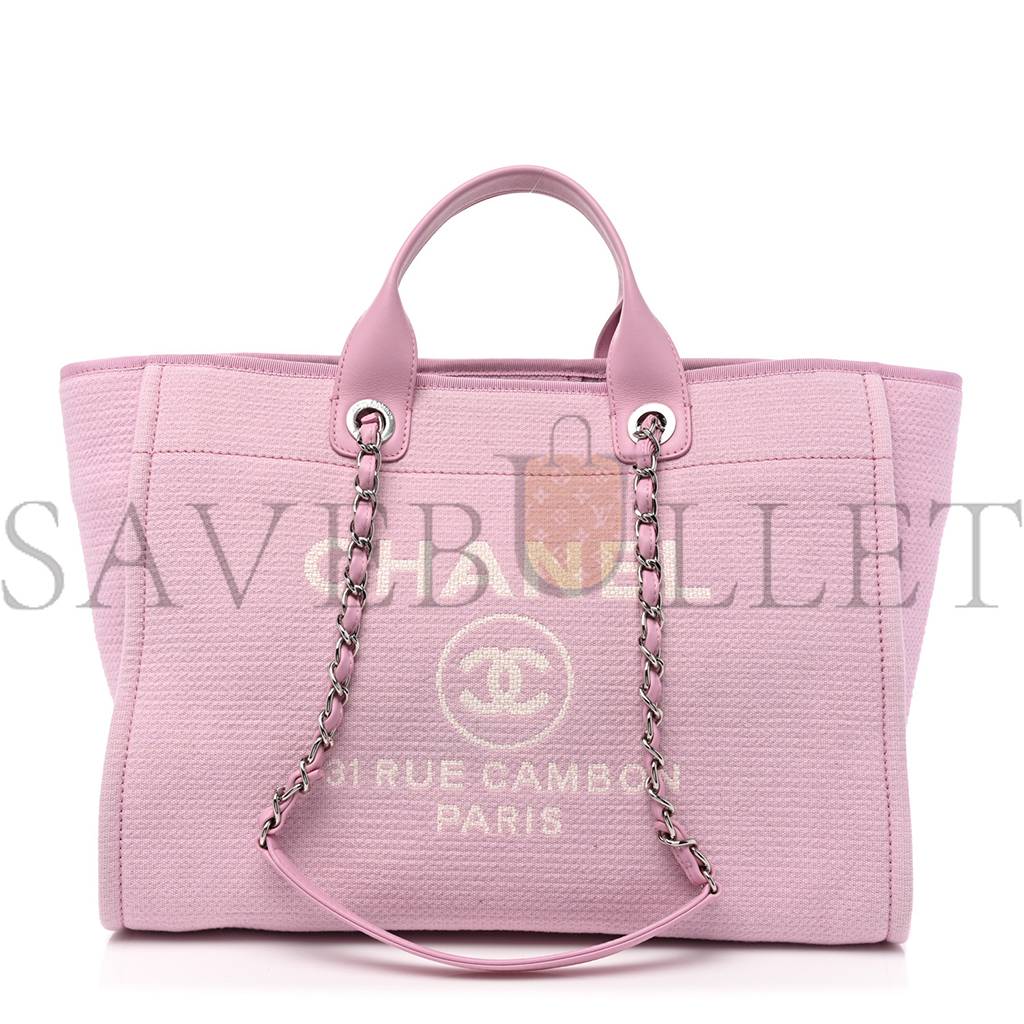 CHANEL MIXED FIBERS MEDIUM DEAUVILLE TOTE PINK (38*28*19cm) CHANEL MIXED FIBERS MEDIUM DEAUVILLE TOTE PINK (38*28*19cm)