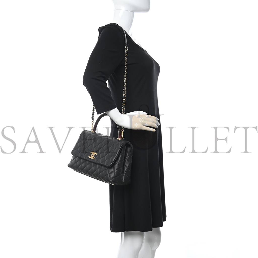 CHANEL CAVIAR LIZARD EMBOSSED QUILTED SMALL COCO HANDLE FLAP BLACK GOLD HARDWARE (29*18*11cm) CHANEL CAVIAR LIZARD EMBOSSED QUILTED SMALL COCO HANDLE FLAP BLACK GOLD HARDWARE (29*18*11cm)