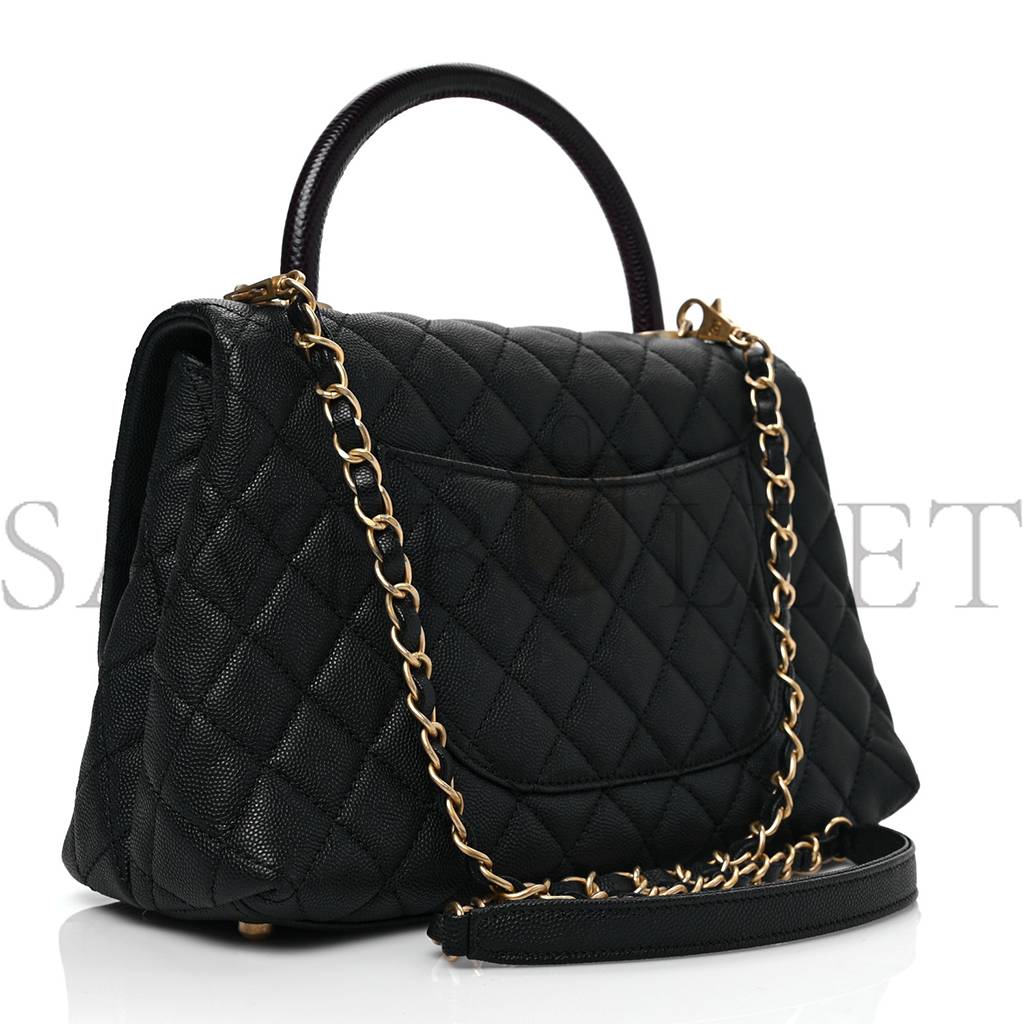 CHANEL CAVIAR LIZARD EMBOSSED QUILTED SMALL COCO HANDLE FLAP BLACK GOLD HARDWARE (29*18*11cm) CHANEL CAVIAR LIZARD EMBOSSED QUILTED SMALL COCO HANDLE FLAP BLACK GOLD HARDWARE (29*18*11cm)