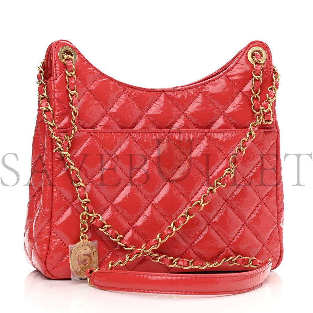 CHANEL SHINY CRUMPLED CALFSKIN QUILTED SMALL HOBO RED GOLD HARDWARE (22*17*7cm) CHANEL SHINY CRUMPLED CALFSKIN QUILTED SMALL HOBO RED GOLD HARDWARE (22*17*7cm)