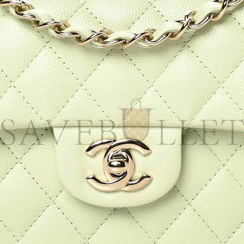 CHANEL CAVIAR QUILTED SMALL DOUBLE FLAP LIGHT GREEN ROSE GOLD HARDWARE (23*14*6cm) CHANEL CAVIAR QUILTED SMALL DOUBLE FLAP LIGHT GREEN ROSE GOLD HARDWARE (23*14*6cm)