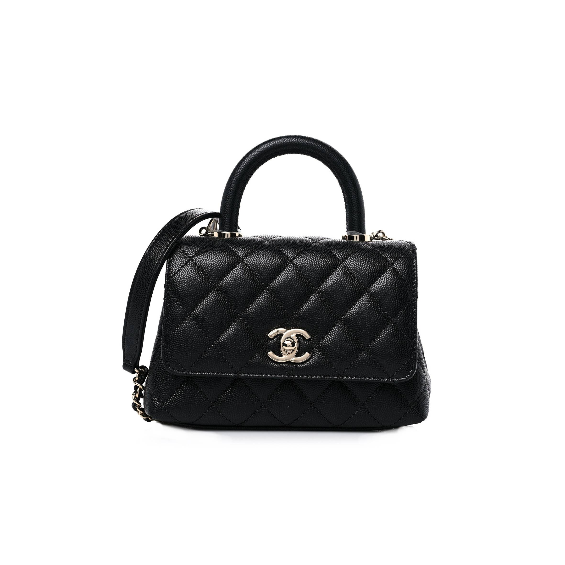 CHANEL CAVIAR QUILTED EXTRA MINI COCO HANDLE FLAP BLACK SILVER HARDWARE (18*13*9cm) CHANEL CAVIAR QUILTED EXTRA MINI COCO HANDLE FLAP BLACK SILVER HARDWARE (18*13*9cm)