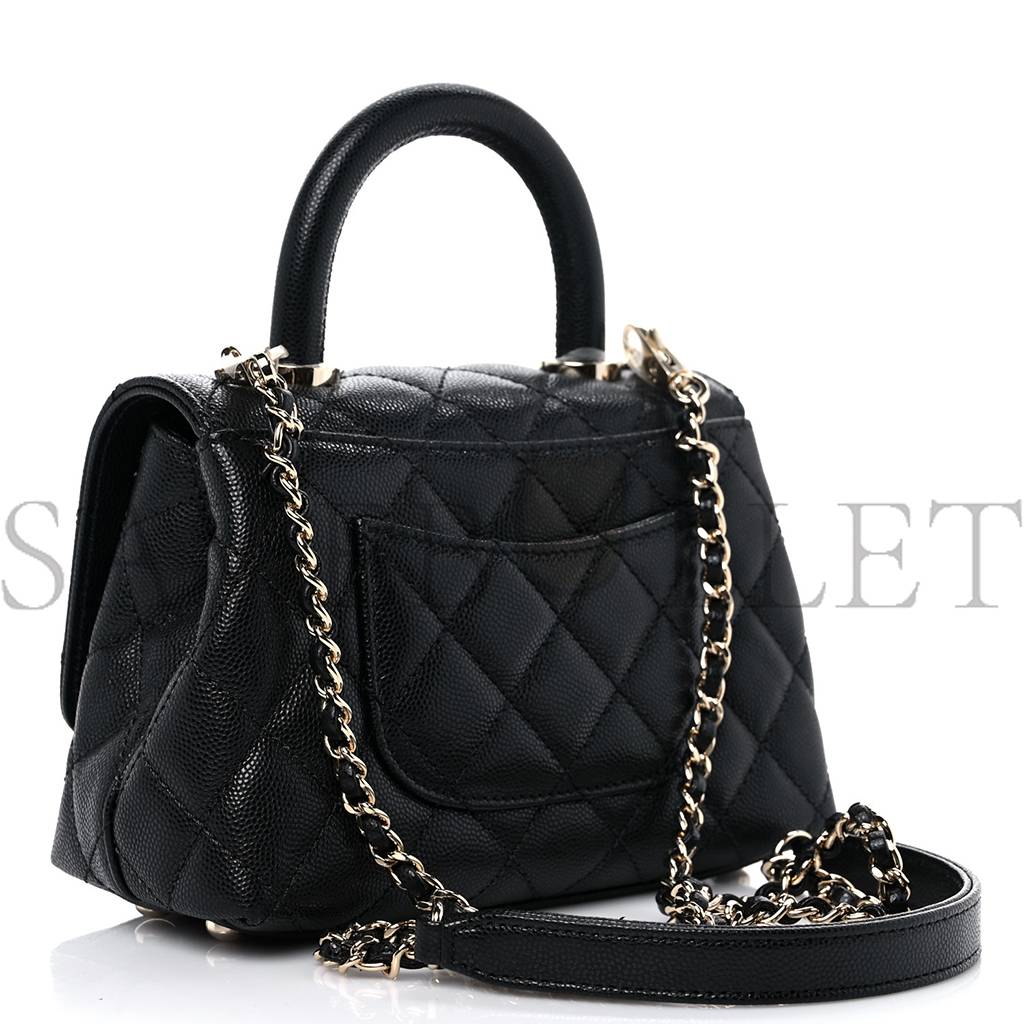 CHANEL CAVIAR QUILTED EXTRA MINI COCO HANDLE FLAP BLACK SILVER HARDWARE (18*13*9cm) CHANEL CAVIAR QUILTED EXTRA MINI COCO HANDLE FLAP BLACK SILVER HARDWARE (18*13*9cm)