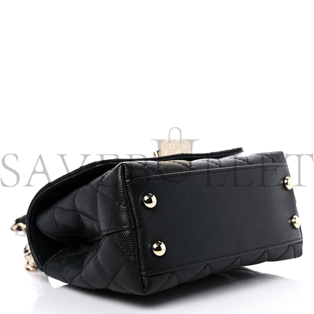 CHANEL CAVIAR QUILTED EXTRA MINI COCO HANDLE FLAP BLACK SILVER HARDWARE (18*13*9cm) CHANEL CAVIAR QUILTED EXTRA MINI COCO HANDLE FLAP BLACK SILVER HARDWARE (18*13*9cm)