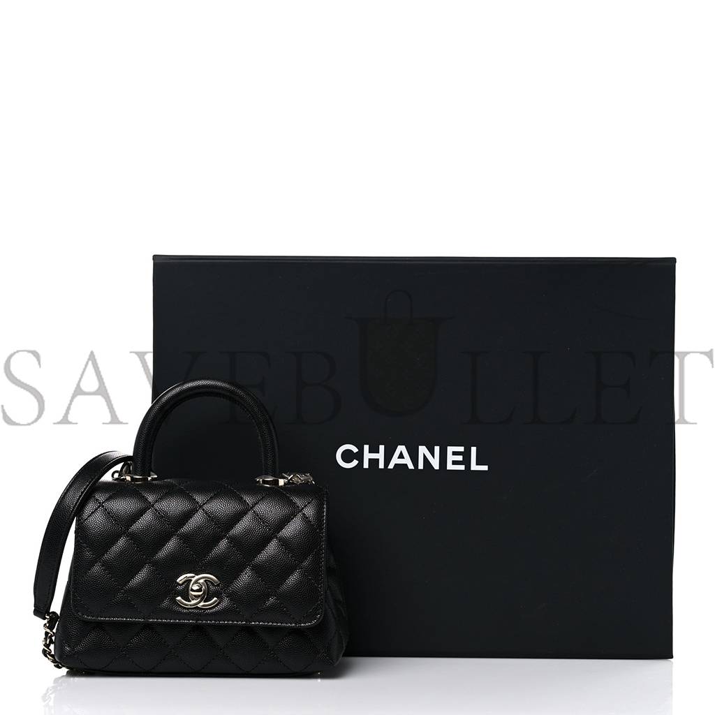 CHANEL CAVIAR QUILTED EXTRA MINI COCO HANDLE FLAP BLACK SILVER HARDWARE (18*13*9cm) CHANEL CAVIAR QUILTED EXTRA MINI COCO HANDLE FLAP BLACK SILVER HARDWARE (18*13*9cm)