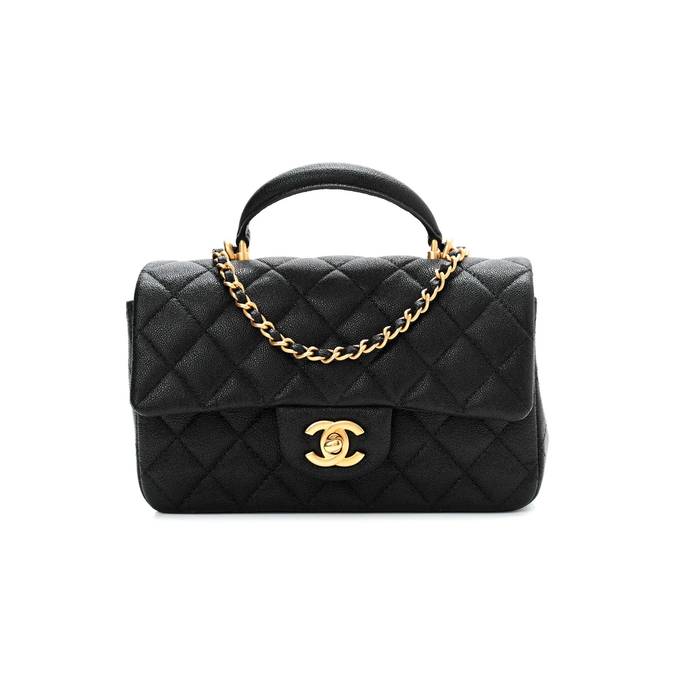 CHANEL CAVIAR QUILTED MINI TOP HANDLE RECTANGULAR FLAP BLACK GOLD HARDWARE (20*12*7cm) CHANEL CAVIAR QUILTED MINI TOP HANDLE RECTANGULAR FLAP BLACK GOLD HARDWARE (20*12*7cm)