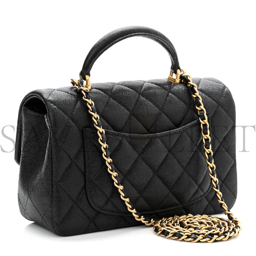 CHANEL CAVIAR QUILTED MINI TOP HANDLE RECTANGULAR FLAP BLACK GOLD HARDWARE (20*12*7cm) CHANEL CAVIAR QUILTED MINI TOP HANDLE RECTANGULAR FLAP BLACK GOLD HARDWARE (20*12*7cm)