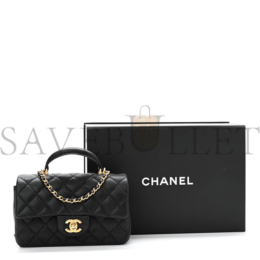 CHANEL CAVIAR QUILTED MINI TOP HANDLE RECTANGULAR FLAP BLACK GOLD HARDWARE (20*12*7cm) CHANEL CAVIAR QUILTED MINI TOP HANDLE RECTANGULAR FLAP BLACK GOLD HARDWARE (20*12*7cm)