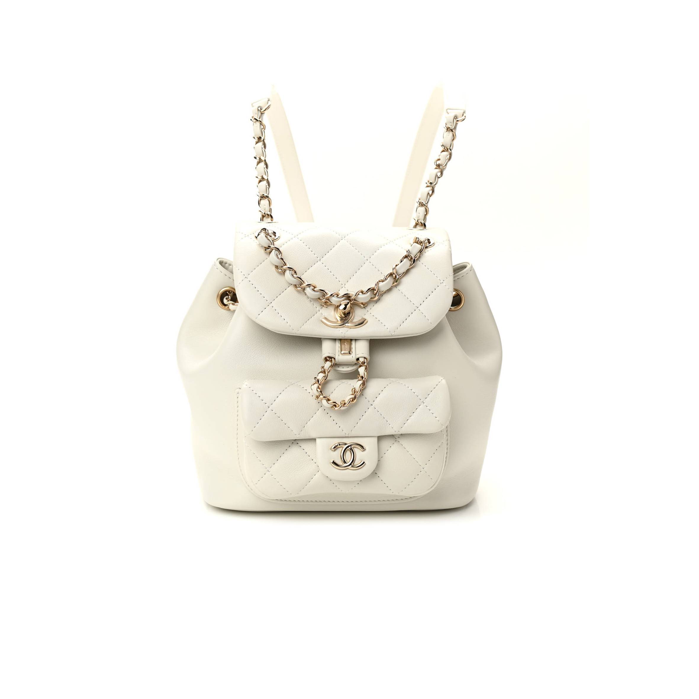 CHANEL LAMBSKIN QUILTED SMALL DUMA DRAWSTRING BACKPACK WHITE (19*17*12cm) CHANEL LAMBSKIN QUILTED SMALL DUMA DRAWSTRING BACKPACK WHITE (19*17*12cm)