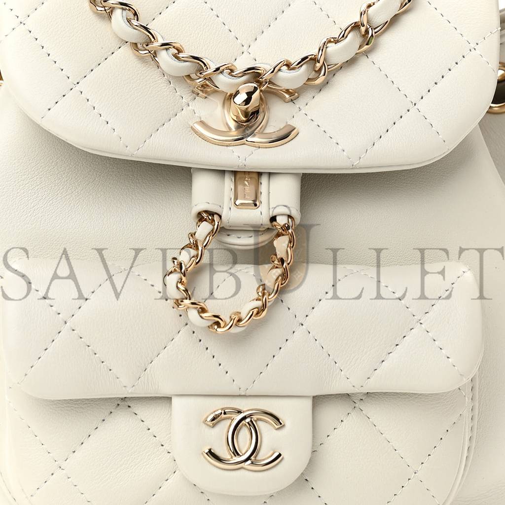 CHANEL LAMBSKIN QUILTED SMALL DUMA DRAWSTRING BACKPACK WHITE (19*17*12cm) CHANEL LAMBSKIN QUILTED SMALL DUMA DRAWSTRING BACKPACK WHITE (19*17*12cm)