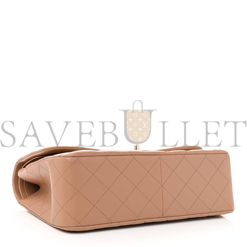 CHANEL LAMBSKIN QUILTED JUMBO DOUBLE FLAP DARK BEIGE ROSE GOLD HARDWARE (31*19*9cm) CHANEL LAMBSKIN QUILTED JUMBO DOUBLE FLAP DARK BEIGE ROSE GOLD HARDWARE (31*19*9cm)