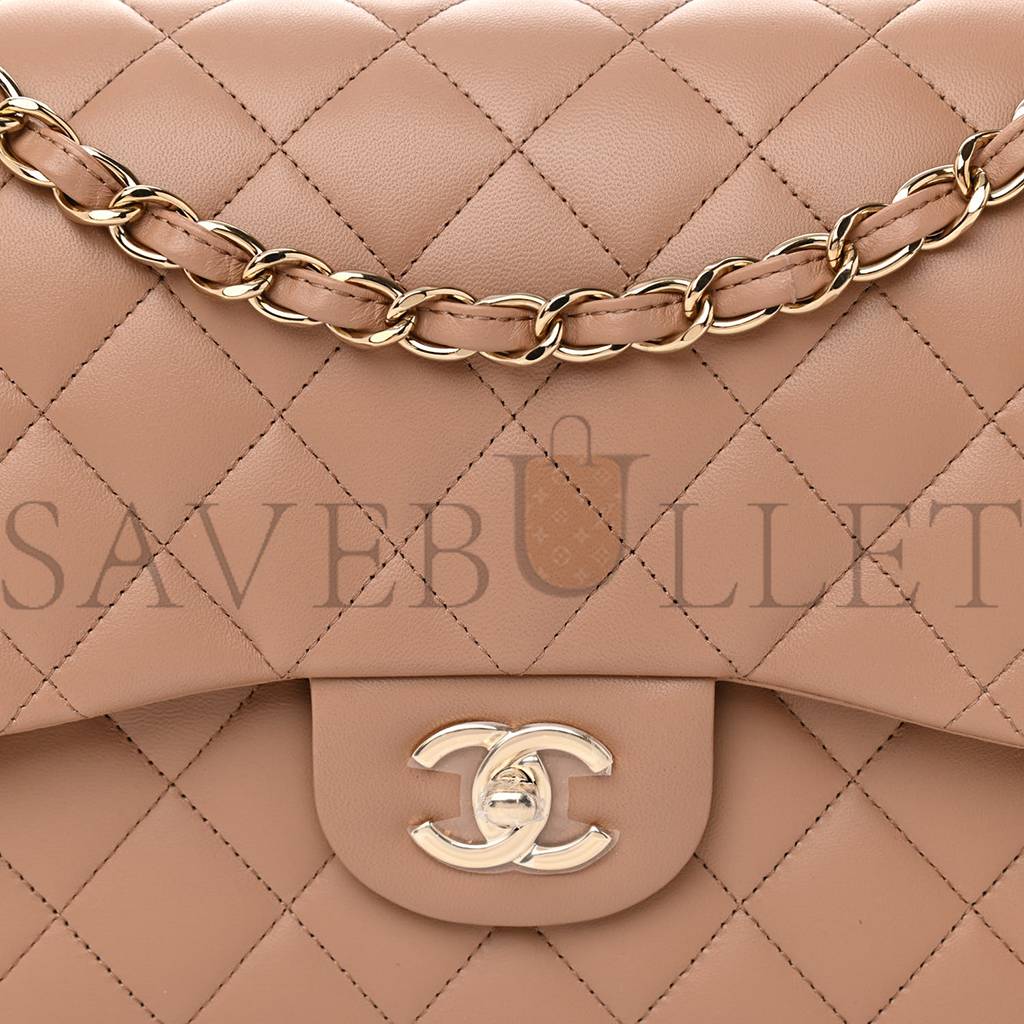 CHANEL LAMBSKIN QUILTED JUMBO DOUBLE FLAP DARK BEIGE ROSE GOLD HARDWARE (31*19*9cm) CHANEL LAMBSKIN QUILTED JUMBO DOUBLE FLAP DARK BEIGE ROSE GOLD HARDWARE (31*19*9cm)