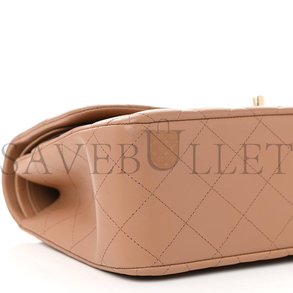 CHANEL LAMBSKIN QUILTED JUMBO DOUBLE FLAP DARK BEIGE ROSE GOLD HARDWARE (31*19*9cm) CHANEL LAMBSKIN QUILTED JUMBO DOUBLE FLAP DARK BEIGE ROSE GOLD HARDWARE (31*19*9cm)