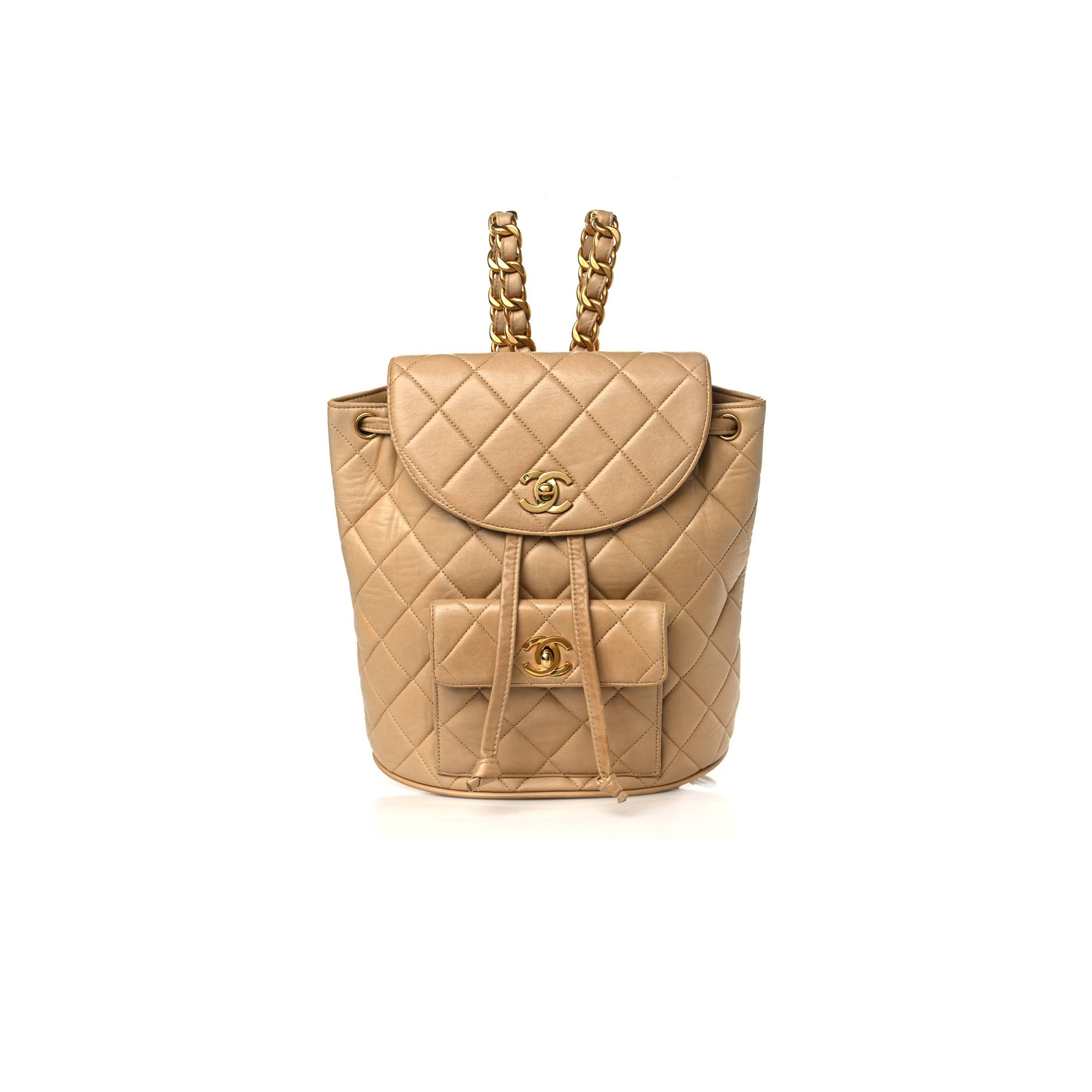 CHANEL LAMBSKIN QUILTED BACKPACK BEIGE GOLD HARDWARE (21.6*22.2*10.2cm) CHANEL LAMBSKIN QUILTED BACKPACK BEIGE GOLD HARDWARE (21.6*22.2*10.2cm)