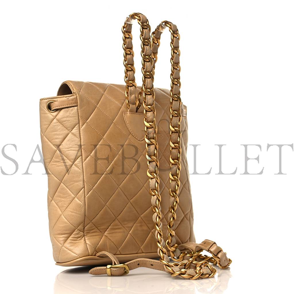 CHANEL LAMBSKIN QUILTED BACKPACK BEIGE GOLD HARDWARE (21.6*22.2*10.2cm) CHANEL LAMBSKIN QUILTED BACKPACK BEIGE GOLD HARDWARE (21.6*22.2*10.2cm)