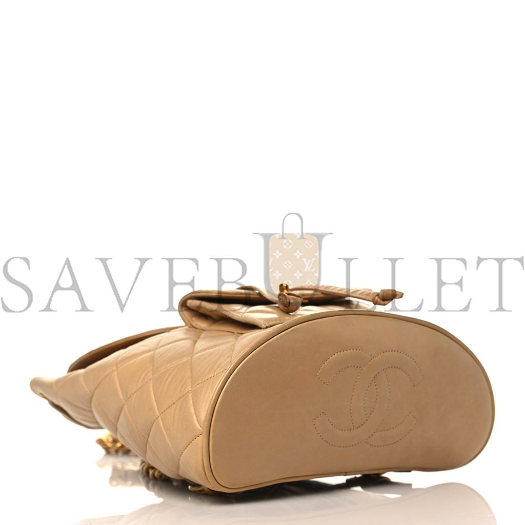 CHANEL LAMBSKIN QUILTED BACKPACK BEIGE GOLD HARDWARE (21.6*22.2*10.2cm) CHANEL LAMBSKIN QUILTED BACKPACK BEIGE GOLD HARDWARE (21.6*22.2*10.2cm)