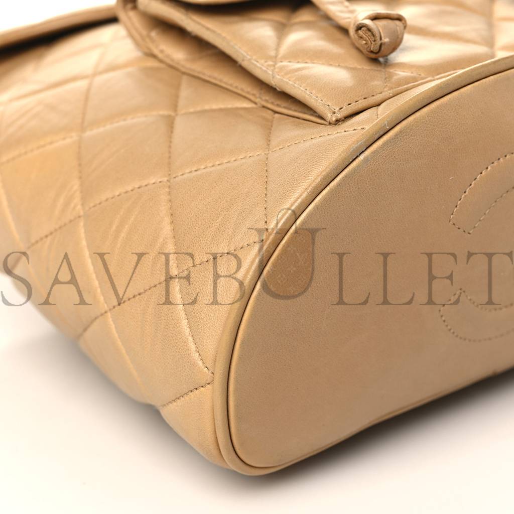 CHANEL LAMBSKIN QUILTED BACKPACK BEIGE GOLD HARDWARE (21.6*22.2*10.2cm) CHANEL LAMBSKIN QUILTED BACKPACK BEIGE GOLD HARDWARE (21.6*22.2*10.2cm)