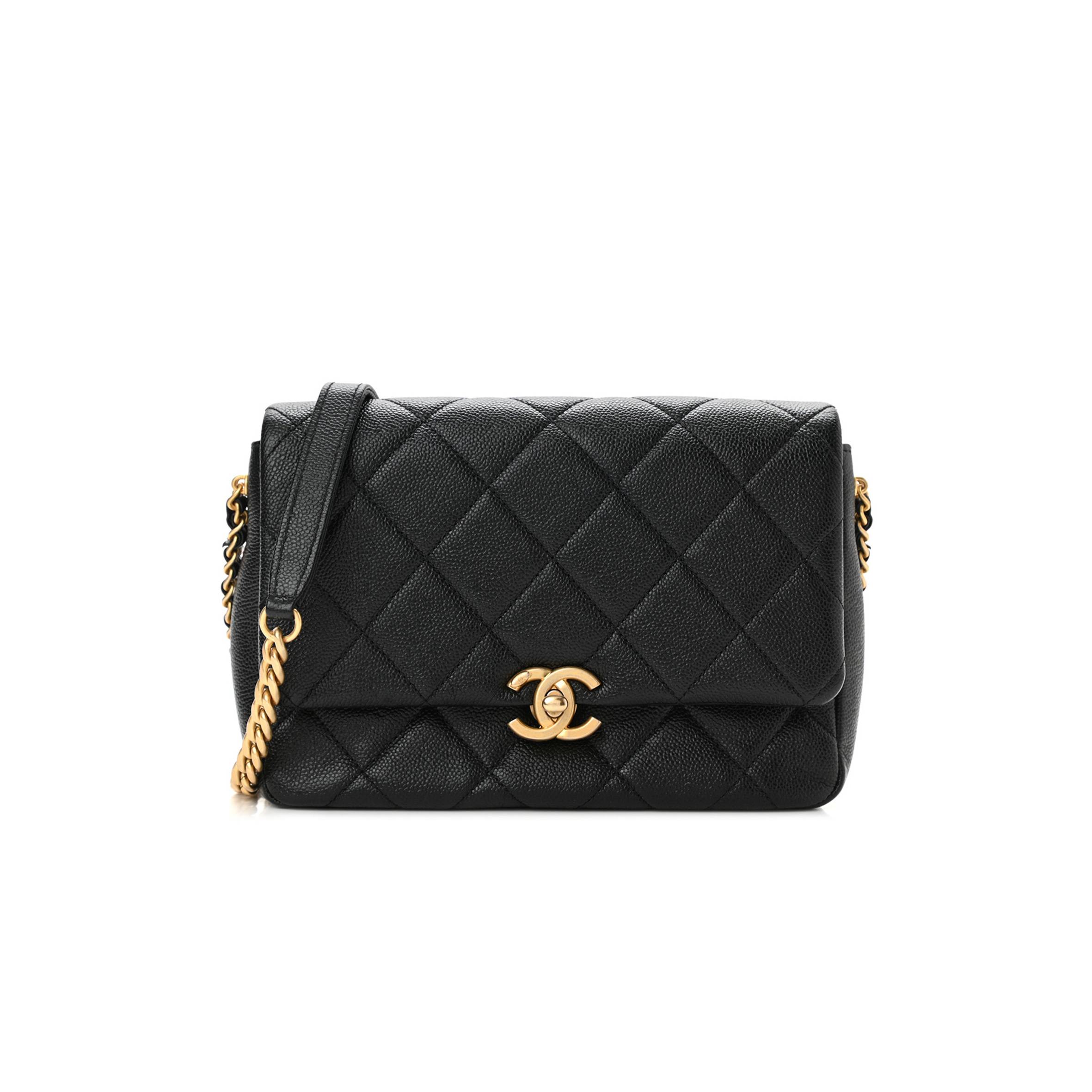 CHANEL SHINY CAVIAR QUILTED SMALL CHAIN MELODY FLAP BLACK GOLD HARDWARE (22*15*6cm) CHANEL SHINY CAVIAR QUILTED SMALL CHAIN MELODY FLAP BLACK GOLD HARDWARE (22*15*6cm)