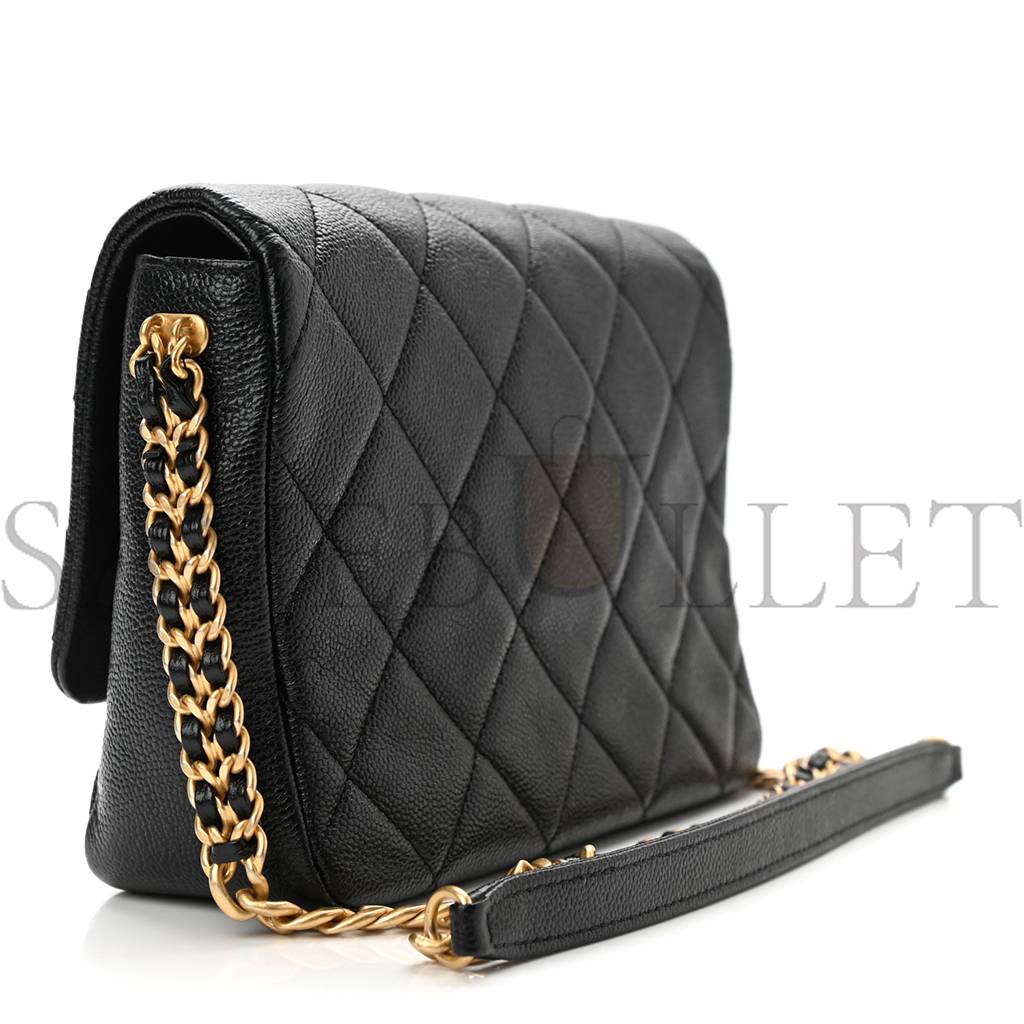 CHANEL SHINY CAVIAR QUILTED SMALL CHAIN MELODY FLAP BLACK GOLD HARDWARE (22*15*6cm) CHANEL SHINY CAVIAR QUILTED SMALL CHAIN MELODY FLAP BLACK GOLD HARDWARE (22*15*6cm)