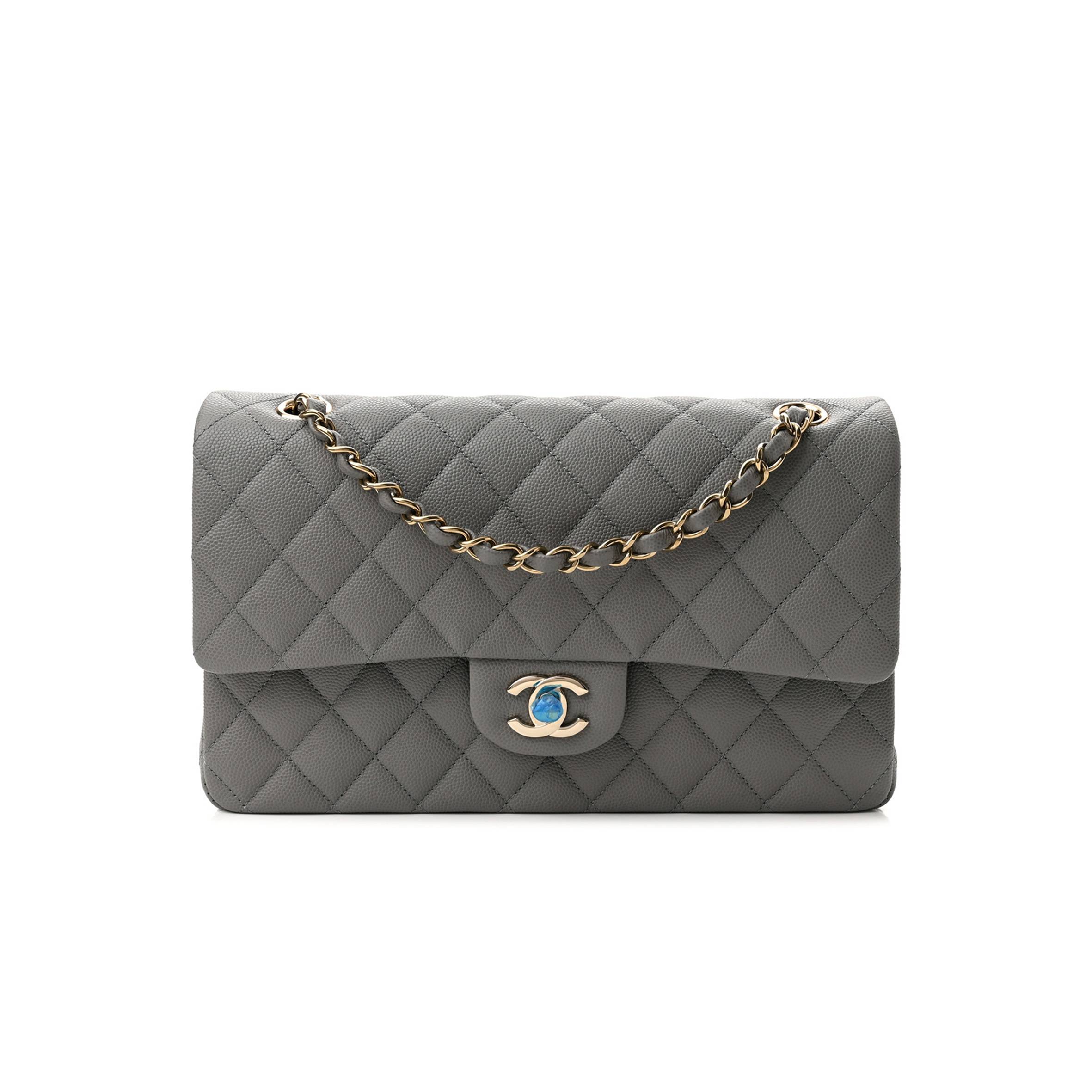 CHANEL CAVIAR QUILTED MEDIUM DOUBLE FLAP GREY ROSE GOLD HARDWARE (25*17*6cm) CHANEL CAVIAR QUILTED MEDIUM DOUBLE FLAP GREY ROSE GOLD HARDWARE (25*17*6cm)