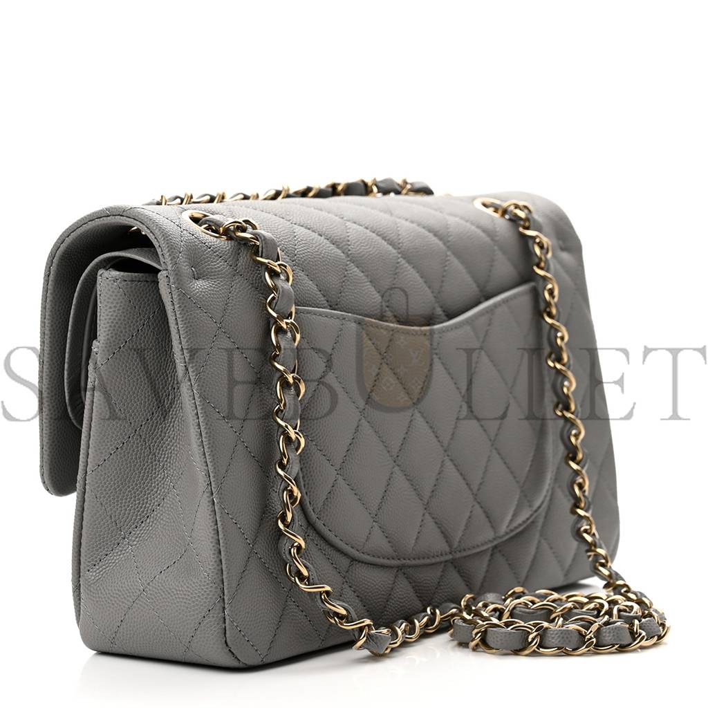 CHANEL CAVIAR QUILTED MEDIUM DOUBLE FLAP GREY ROSE GOLD HARDWARE (25*17*6cm) CHANEL CAVIAR QUILTED MEDIUM DOUBLE FLAP GREY ROSE GOLD HARDWARE (25*17*6cm)