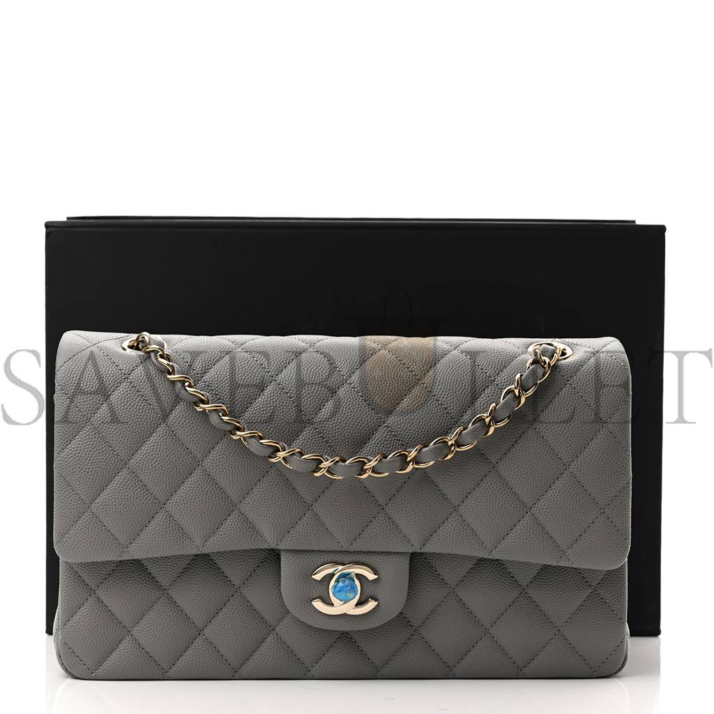 CHANEL CAVIAR QUILTED MEDIUM DOUBLE FLAP GREY ROSE GOLD HARDWARE (25*17*6cm) CHANEL CAVIAR QUILTED MEDIUM DOUBLE FLAP GREY ROSE GOLD HARDWARE (25*17*6cm)