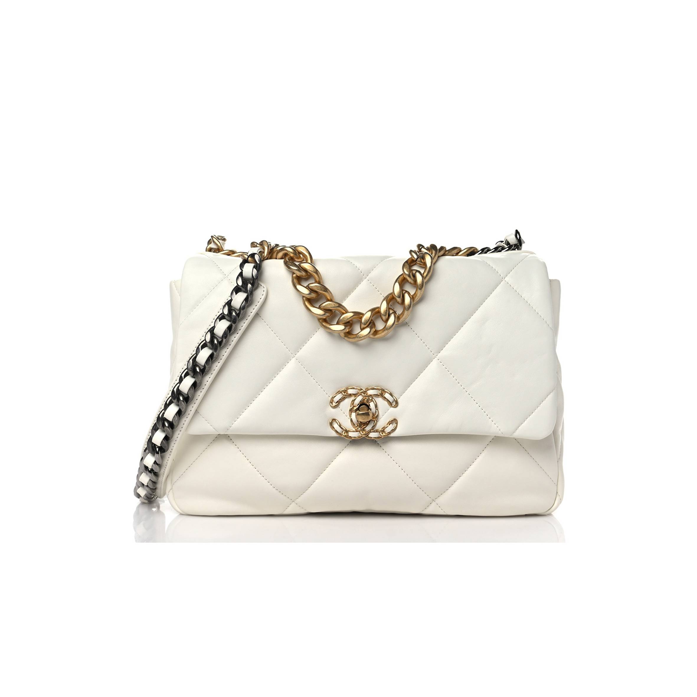 CHANEL LAMBSKIN QUILTED LARGE CHANEL 19 FLAP WHITE GOLD HARDWARE (30*20*9cm) CHANEL LAMBSKIN QUILTED LARGE CHANEL 19 FLAP WHITE GOLD HARDWARE (30*20*9cm)