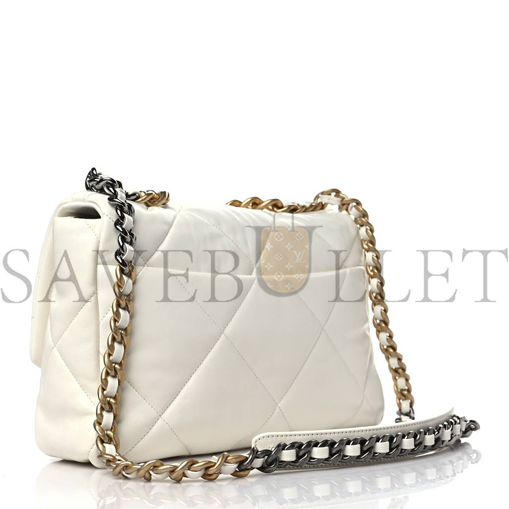CHANEL LAMBSKIN QUILTED LARGE CHANEL 19 FLAP WHITE GOLD HARDWARE (30*20*9cm) CHANEL LAMBSKIN QUILTED LARGE CHANEL 19 FLAP WHITE GOLD HARDWARE (30*20*9cm)