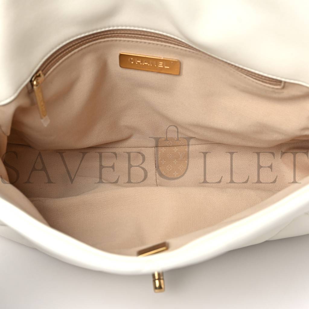 CHANEL LAMBSKIN QUILTED LARGE CHANEL 19 FLAP WHITE GOLD HARDWARE (30*20*9cm) CHANEL LAMBSKIN QUILTED LARGE CHANEL 19 FLAP WHITE GOLD HARDWARE (30*20*9cm)
