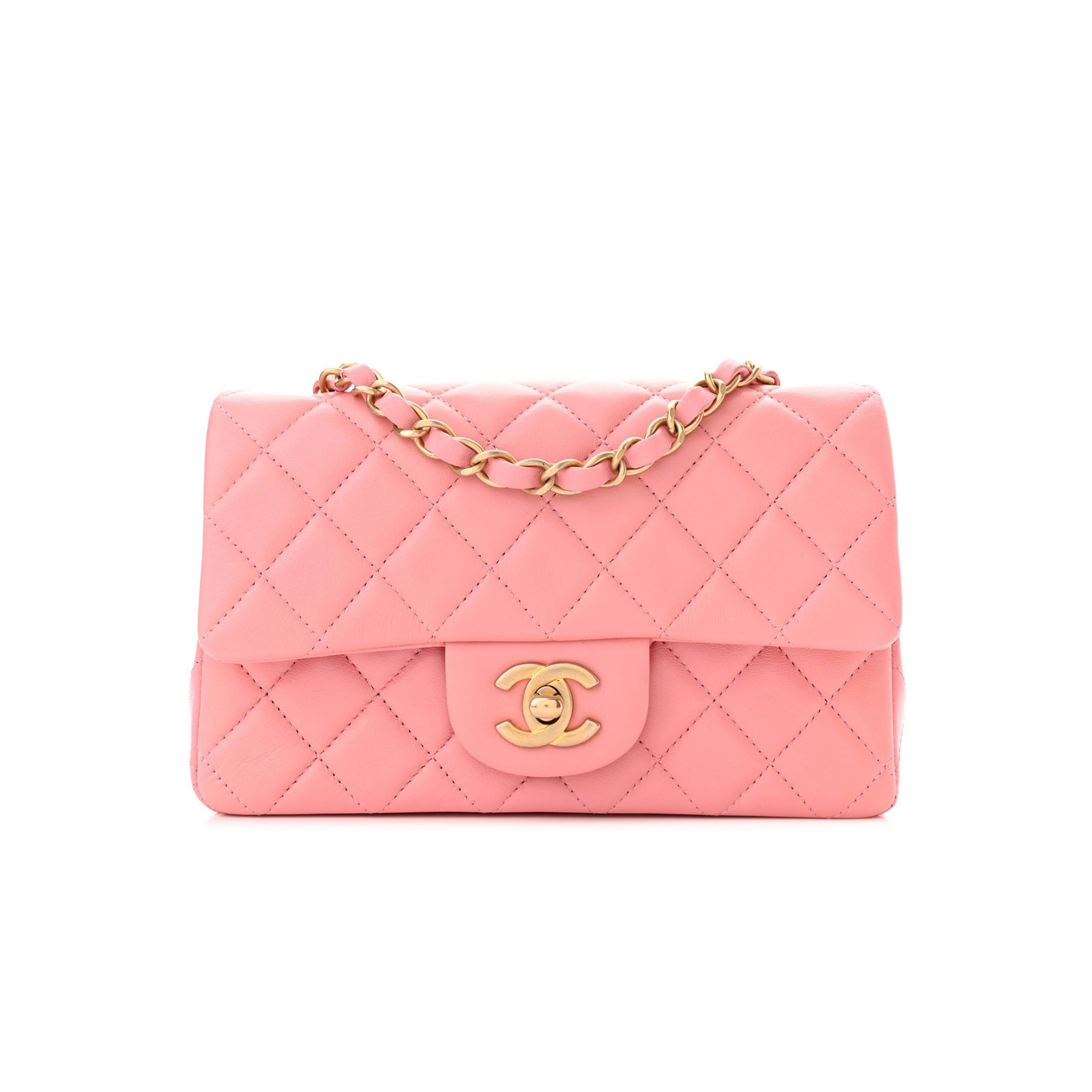 CHANEL LAMBSKIN QUILTED MINI RECTANGULAR FLAP PINK GOLD HARDWARE (20*11*6cm) CHANEL LAMBSKIN QUILTED MINI RECTANGULAR FLAP PINK GOLD HARDWARE (20*11*6cm)