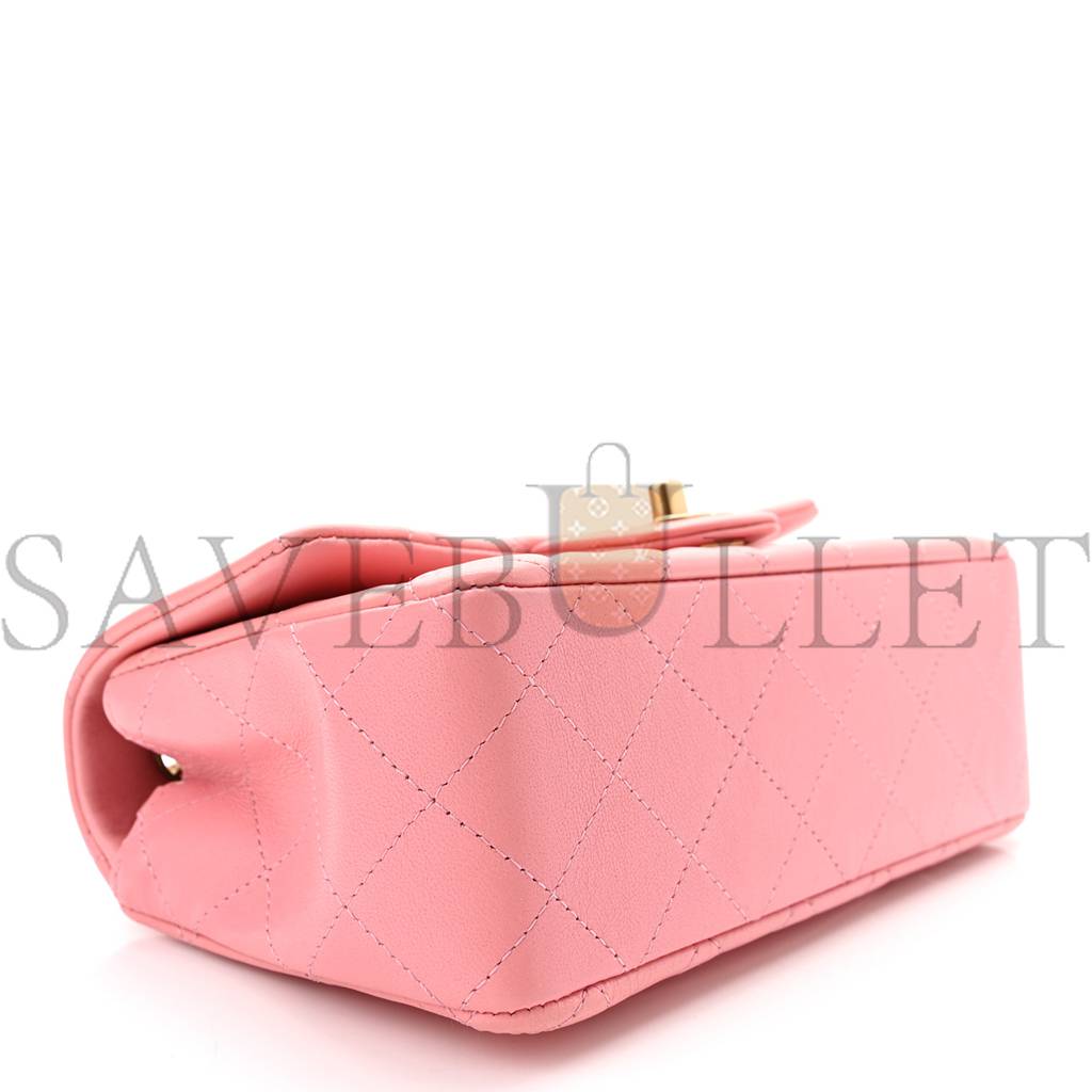 CHANEL LAMBSKIN QUILTED MINI RECTANGULAR FLAP PINK GOLD HARDWARE (20*11*6cm) CHANEL LAMBSKIN QUILTED MINI RECTANGULAR FLAP PINK GOLD HARDWARE (20*11*6cm)