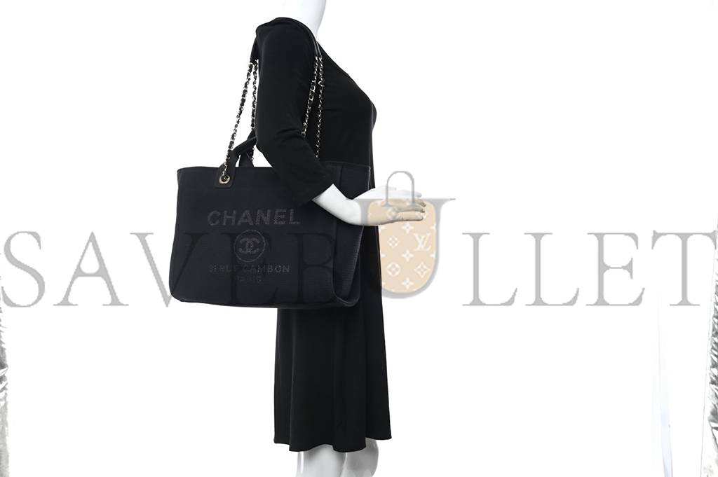 CHANEL MIXED FIBERS SMALL DEAUVILLE TOTE BLACK (34*29*15cm) CHANEL MIXED FIBERS SMALL DEAUVILLE TOTE BLACK (34*29*15cm)