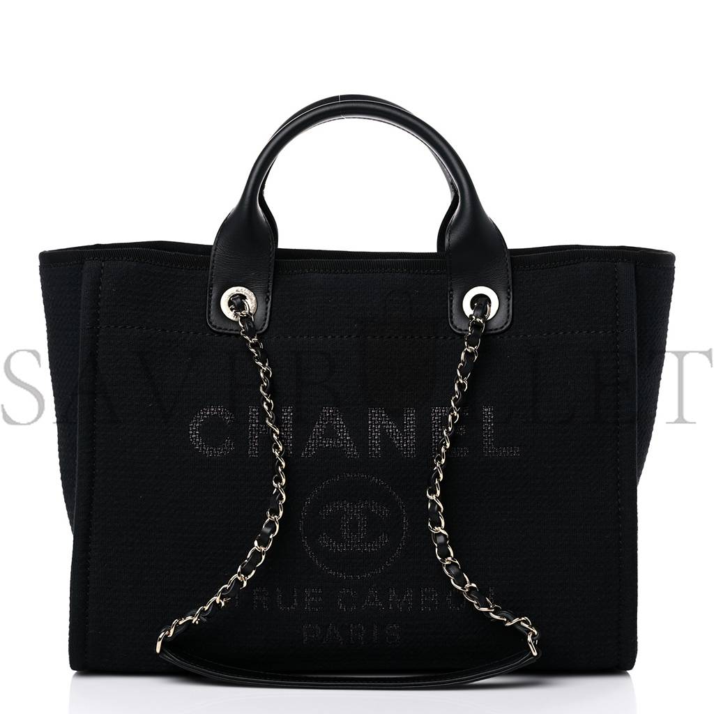 CHANEL MIXED FIBERS SMALL DEAUVILLE TOTE BLACK (34*29*15cm) CHANEL MIXED FIBERS SMALL DEAUVILLE TOTE BLACK (34*29*15cm)
