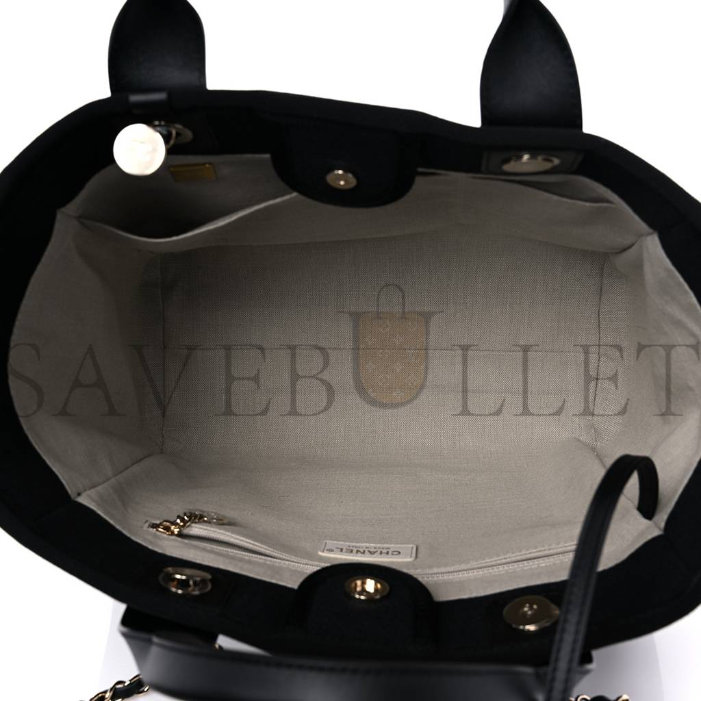 CHANEL MIXED FIBERS SMALL DEAUVILLE TOTE BLACK (34*29*15cm) CHANEL MIXED FIBERS SMALL DEAUVILLE TOTE BLACK (34*29*15cm)