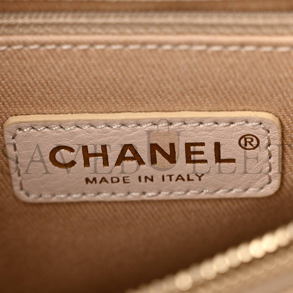 CHANEL IRIDESCENT CAVIAR QUILTED SMALL COCO HANDLE FLAP WHITE ROSE GOLD HARDWARE (28*17*11cm) CHANEL IRIDESCENT CAVIAR QUILTED SMALL COCO HANDLE FLAP WHITE ROSE GOLD HARDWARE (28*17*11cm)