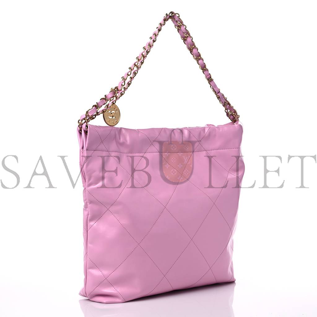 CHANEL SHINY CALFSKIN QUILTED SMALL CHANEL 22 PINK GOLD HARDWARE (37*35*7cm) CHANEL SHINY CALFSKIN QUILTED SMALL CHANEL 22 PINK GOLD HARDWARE (37*35*7cm)