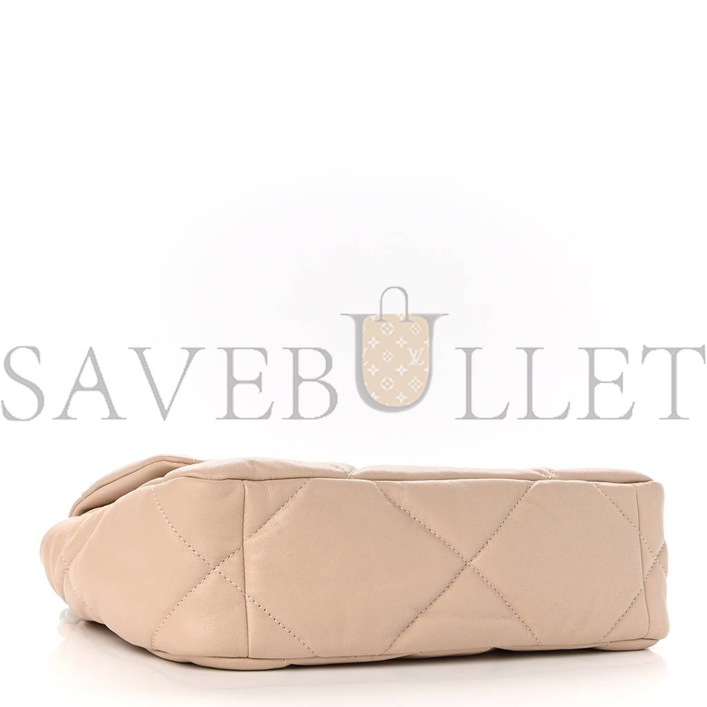 CHANEL GOATSKIN QUILTED MEDIUM CHANEL 19 FLAP LIGHT BEIGE GOLD HARDWARE (25*15*8cm) CHANEL GOATSKIN QUILTED MEDIUM CHANEL 19 FLAP LIGHT BEIGE GOLD HARDWARE (25*15*8cm)