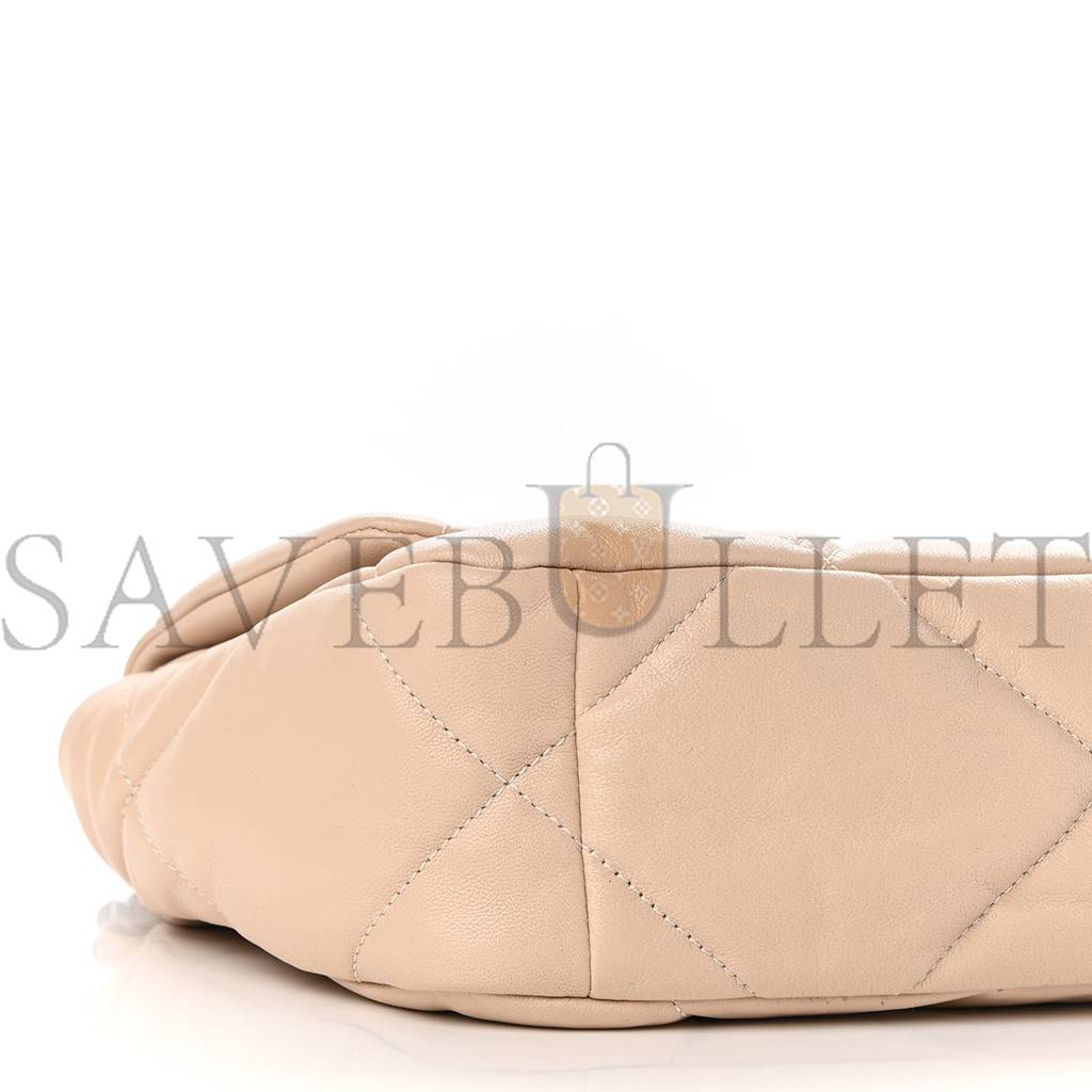 CHANEL GOATSKIN QUILTED MEDIUM CHANEL 19 FLAP LIGHT BEIGE GOLD HARDWARE (25*15*8cm) CHANEL GOATSKIN QUILTED MEDIUM CHANEL 19 FLAP LIGHT BEIGE GOLD HARDWARE (25*15*8cm)