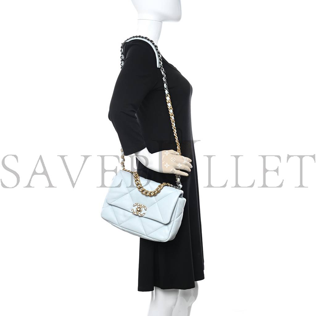 CHANEL LAMBSKIN QUILTED MEDIUM CHANEL 19 FLAP LIGHT BLUE SILVER HARDWARE (25*17*8cm) CHANEL LAMBSKIN QUILTED MEDIUM CHANEL 19 FLAP LIGHT BLUE SILVER HARDWARE (25*17*8cm)