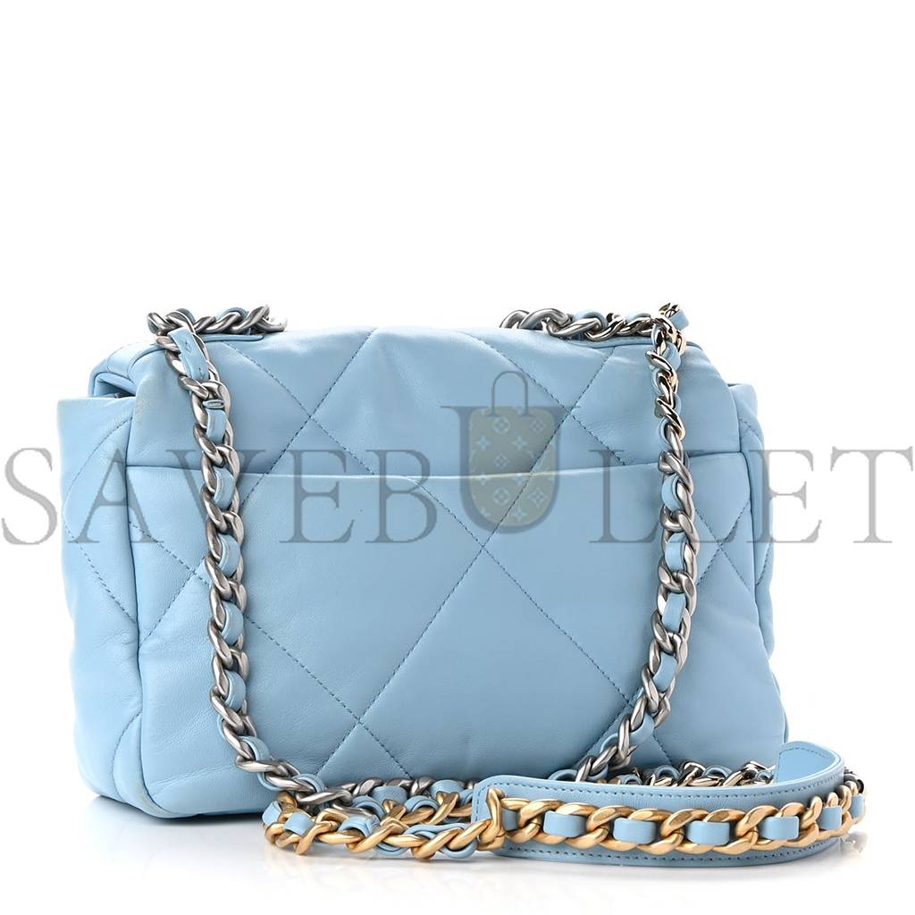 CHANEL LAMBSKIN QUILTED MEDIUM CHANEL 19 FLAP LIGHT BLUE SILVER HARDWARE (25*17*8cm) CHANEL LAMBSKIN QUILTED MEDIUM CHANEL 19 FLAP LIGHT BLUE SILVER HARDWARE (25*17*8cm)