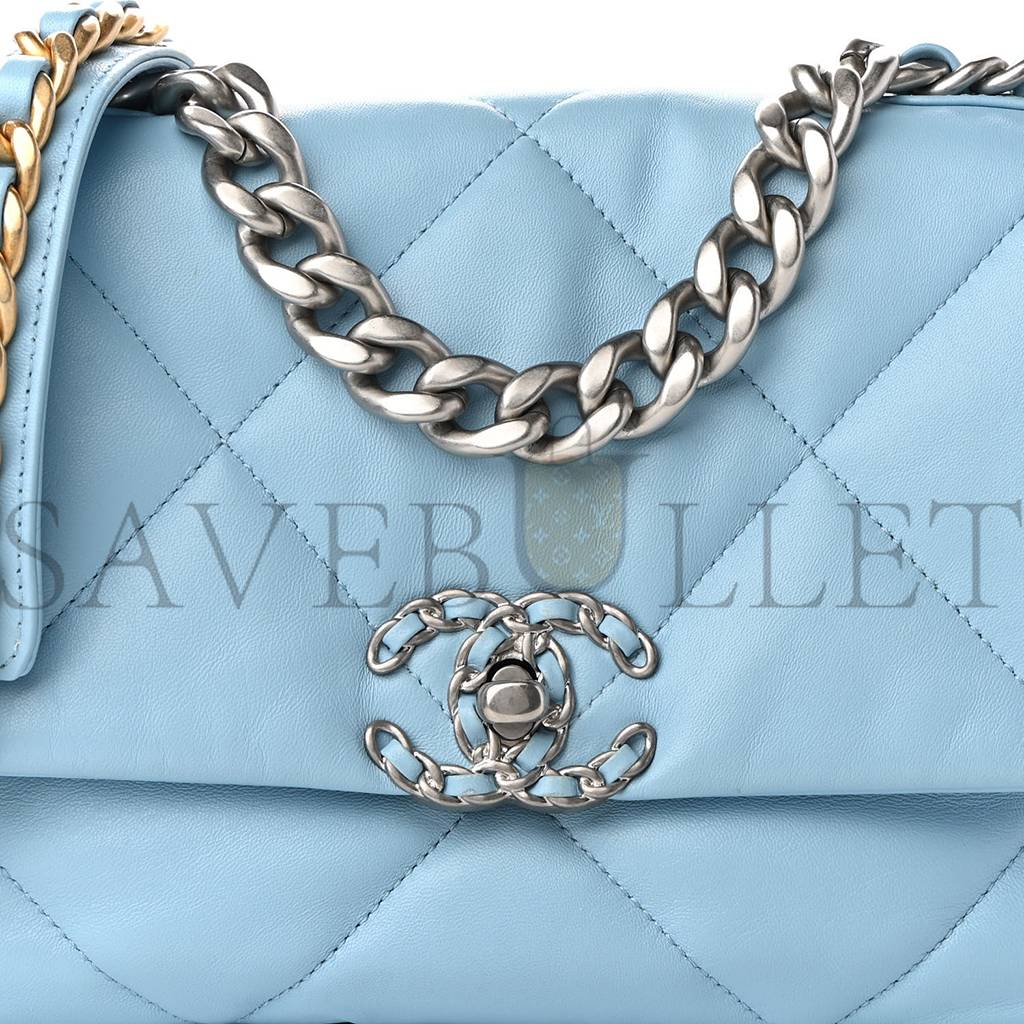 CHANEL LAMBSKIN QUILTED MEDIUM CHANEL 19 FLAP LIGHT BLUE SILVER HARDWARE (25*17*8cm) CHANEL LAMBSKIN QUILTED MEDIUM CHANEL 19 FLAP LIGHT BLUE SILVER HARDWARE (25*17*8cm)